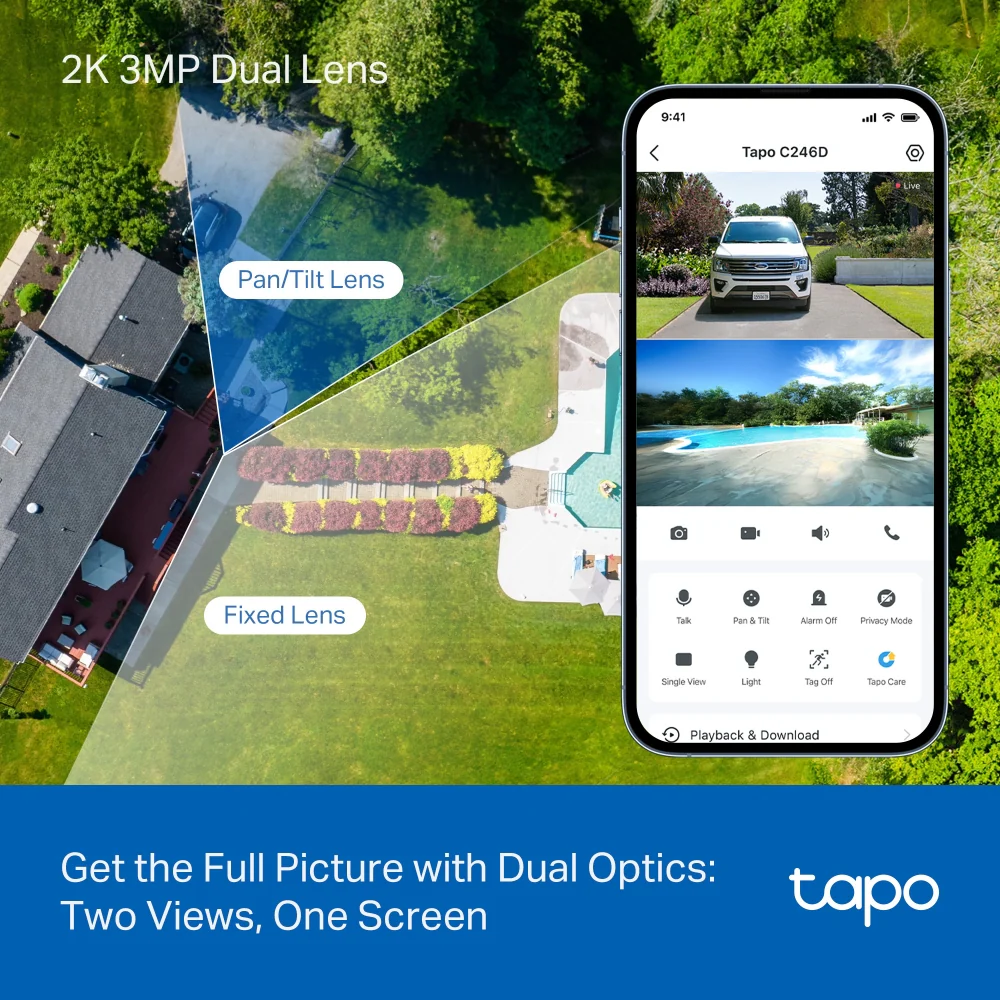 Tapo C246D | 2K 3MP Indoor/Outdoor Dual Lens Pan/Tilt Security Camera - Image 4