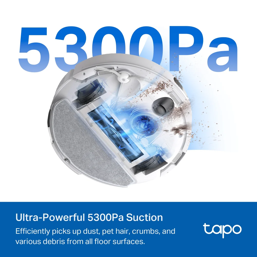 Tapo RV30 Max Plus White | 5300Pa Hyper Suction Robot Vacuum & Mop + Smart Auto-Empty Dock - Image 5